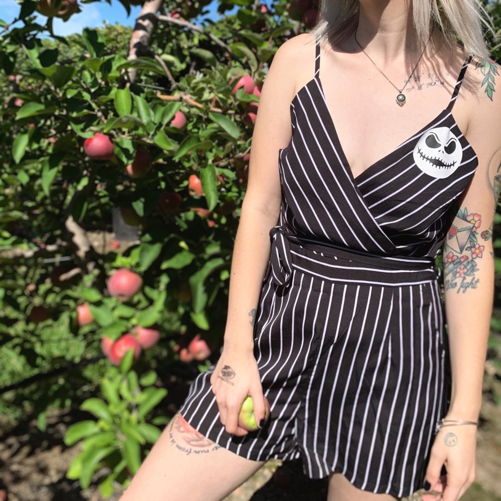 RitaLaneVintage Nightmare Before Christmas Black White Striped Jack Romper SizeM